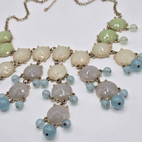 Statement Necklace Chunky Pastel Beaded Goldtone Runway Maximalist Cocktail Glam - Picture 4 of 13